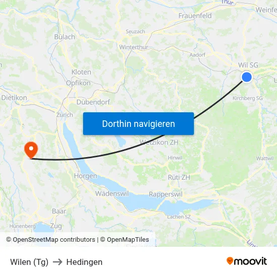 Wilen (Tg) to Hedingen map