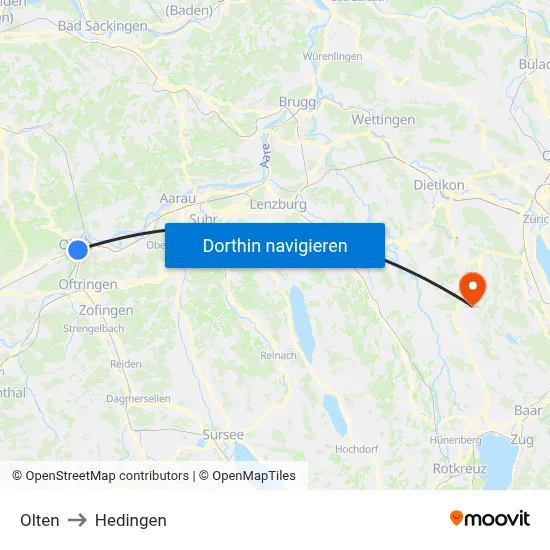 Olten to Hedingen map