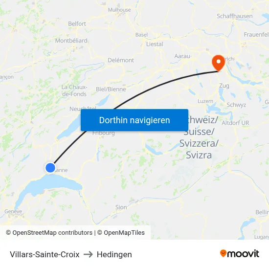 Villars-Sainte-Croix to Hedingen map