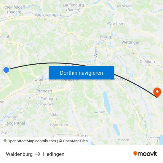 Waldenburg to Hedingen map