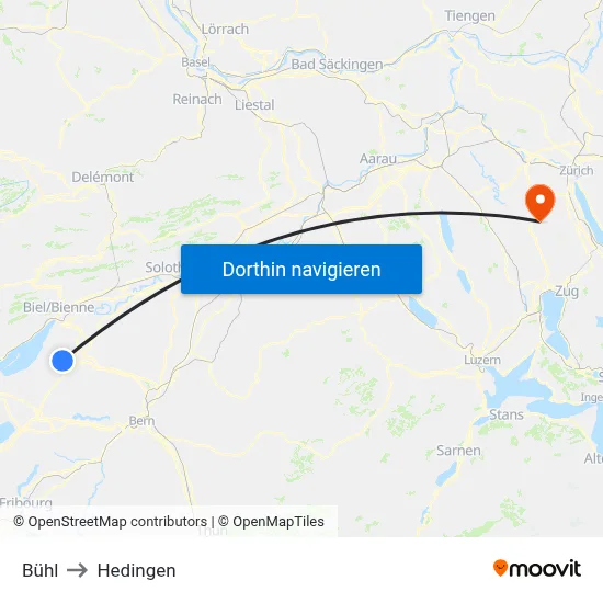 Bühl to Hedingen map