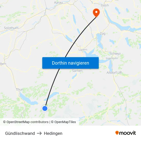 Gündlischwand to Hedingen map