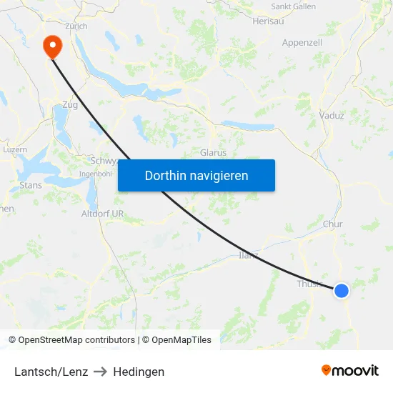 Lantsch/Lenz to Hedingen map