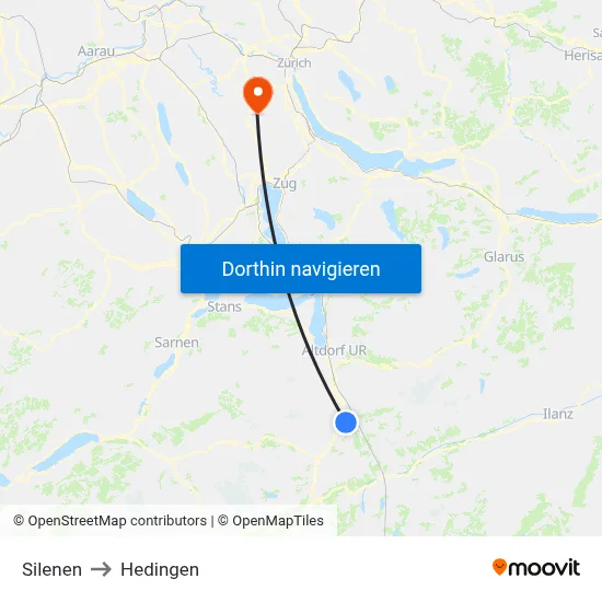 Silenen to Hedingen map