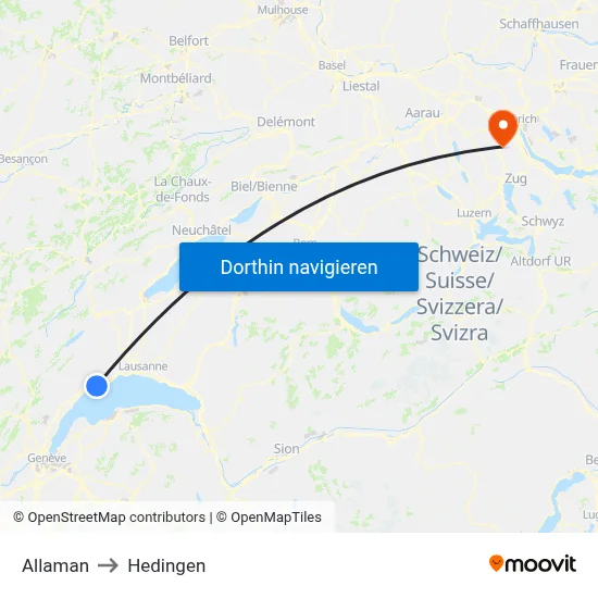 Allaman to Hedingen map