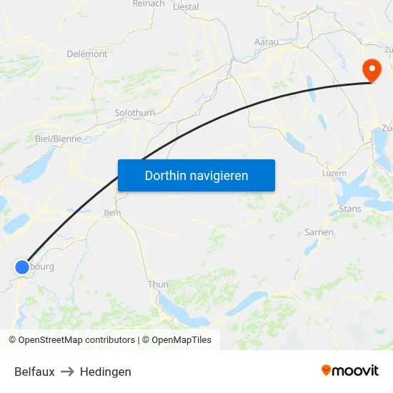 Belfaux to Hedingen map