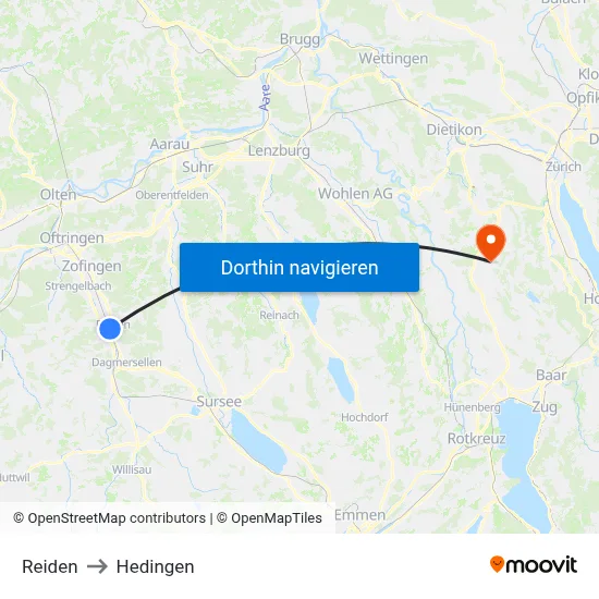 Reiden to Hedingen map