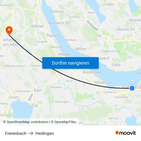 Freienbach to Hedingen map