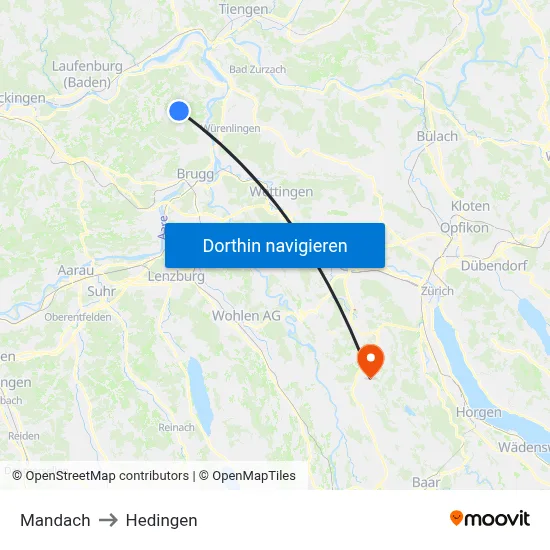 Mandach to Hedingen map