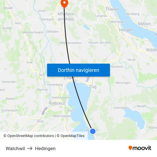 Walchwil to Hedingen map