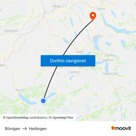 Bönigen to Hedingen map