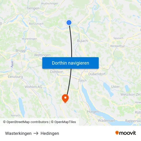 Wasterkingen to Hedingen map