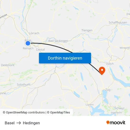 Basel to Hedingen map