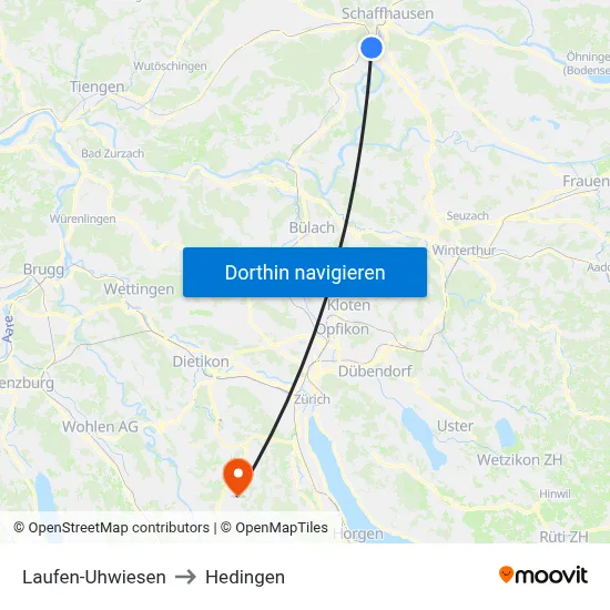 Laufen-Uhwiesen to Hedingen map
