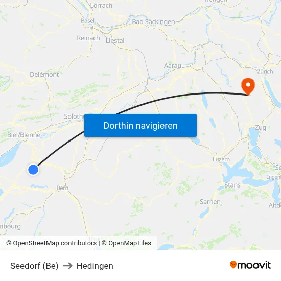 Seedorf (Be) to Hedingen map