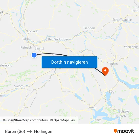 Büren (So) to Hedingen map