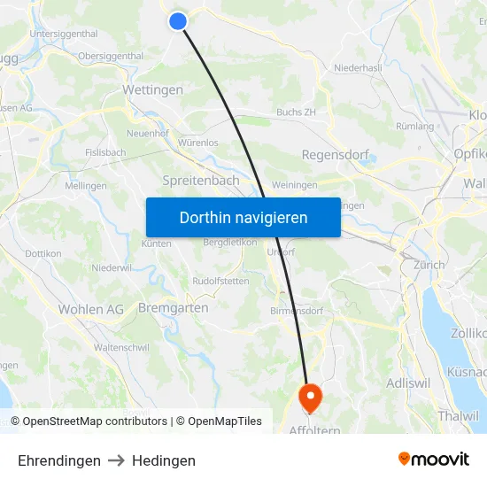 Ehrendingen to Hedingen map