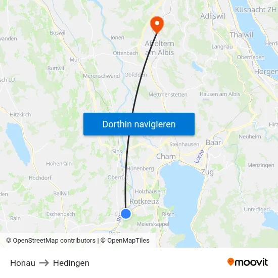 Honau to Hedingen map