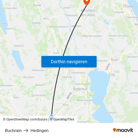 Buchrain to Hedingen map