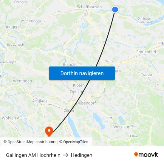 Gailingen AM Hochrhein to Hedingen map