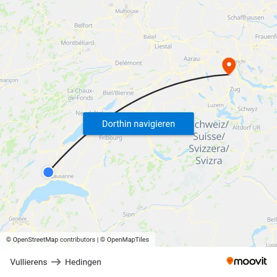 Vullierens to Hedingen map