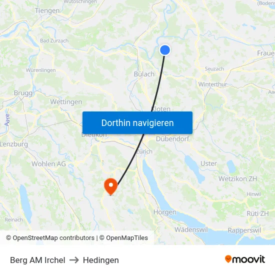 Berg AM Irchel to Hedingen map