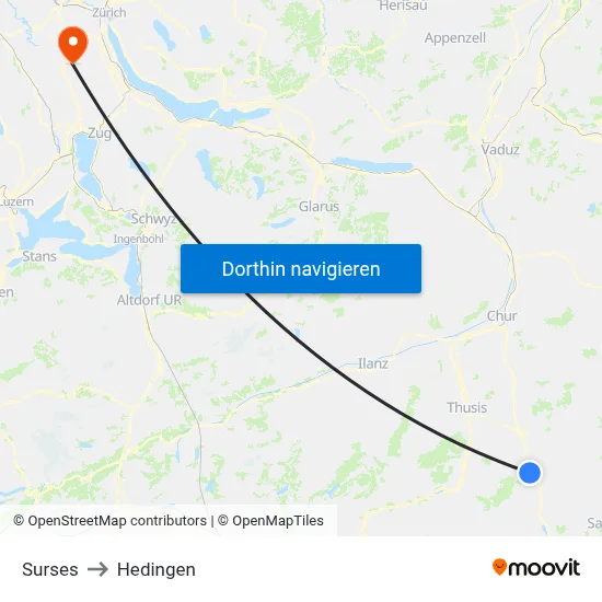 Surses to Hedingen map
