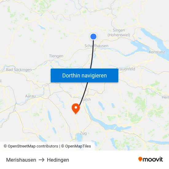 Merishausen to Hedingen map