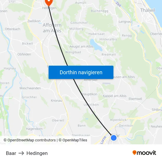 Baar to Hedingen map