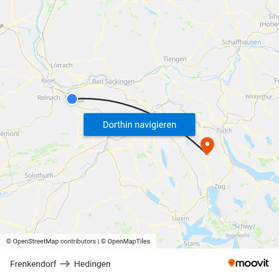 Frenkendorf to Hedingen map