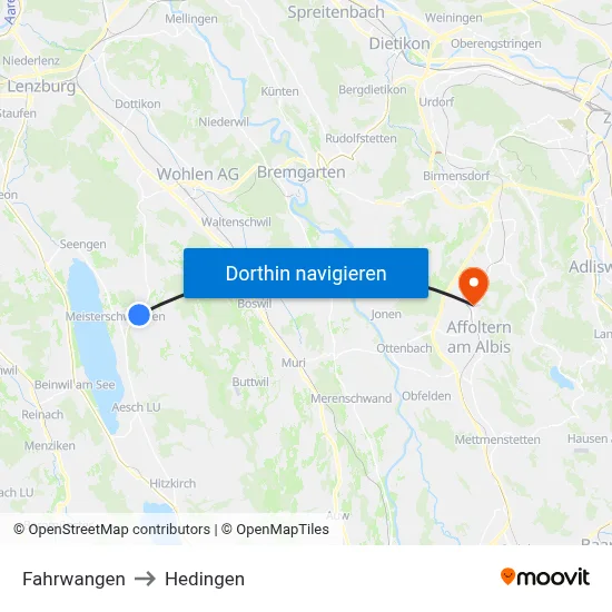 Fahrwangen to Hedingen map