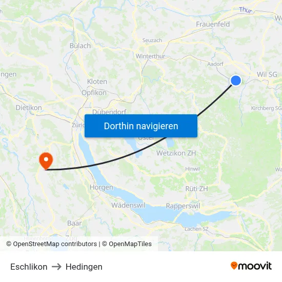Eschlikon to Hedingen map