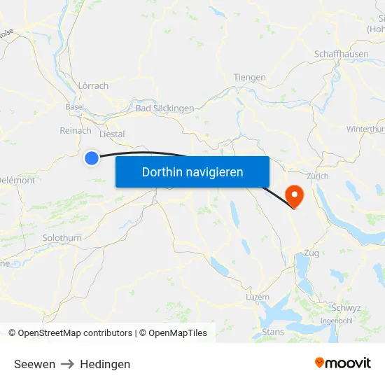 Seewen to Hedingen map