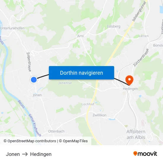 Jonen to Hedingen map