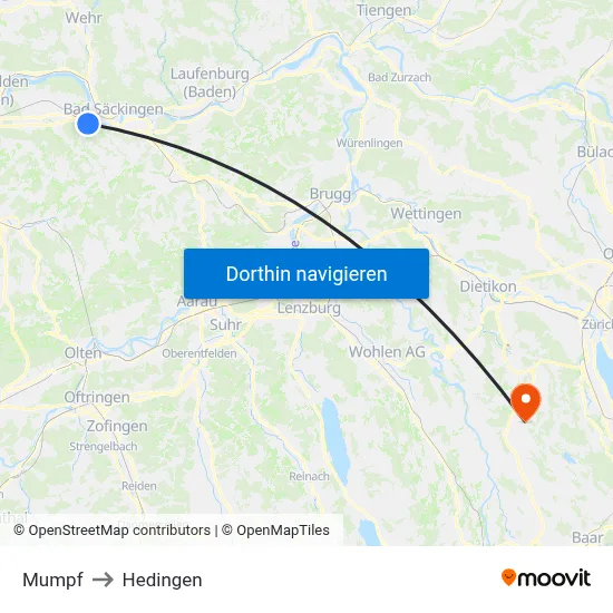 Mumpf to Hedingen map