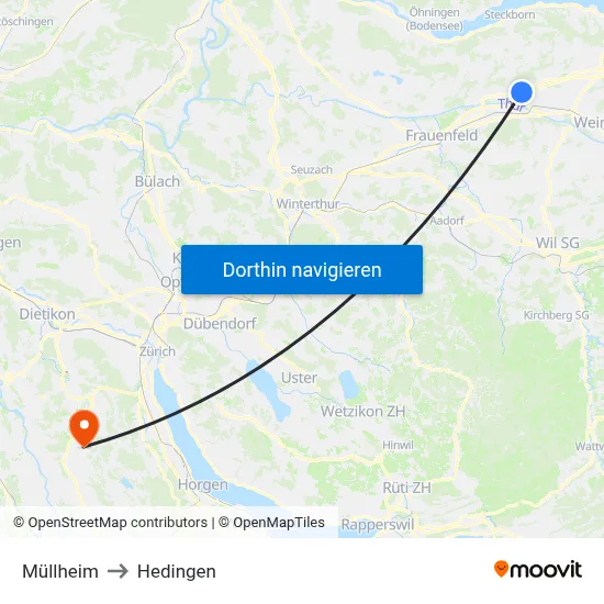 Müllheim to Hedingen map