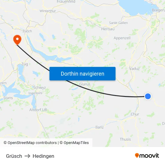 Grüsch to Hedingen map
