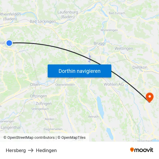 Hersberg to Hedingen map