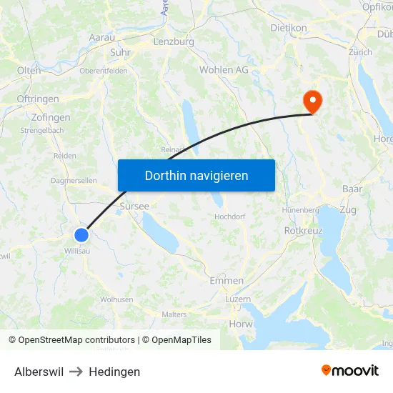 Alberswil to Hedingen map