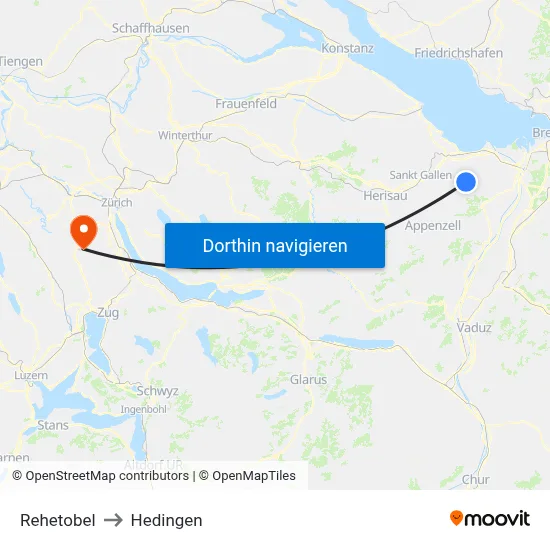 Rehetobel to Hedingen map