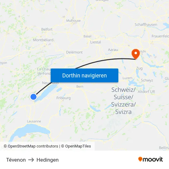 Tévenon to Hedingen map
