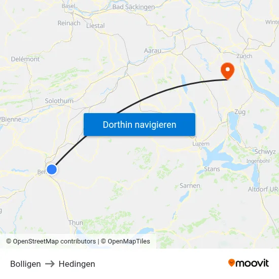 Bolligen to Hedingen map