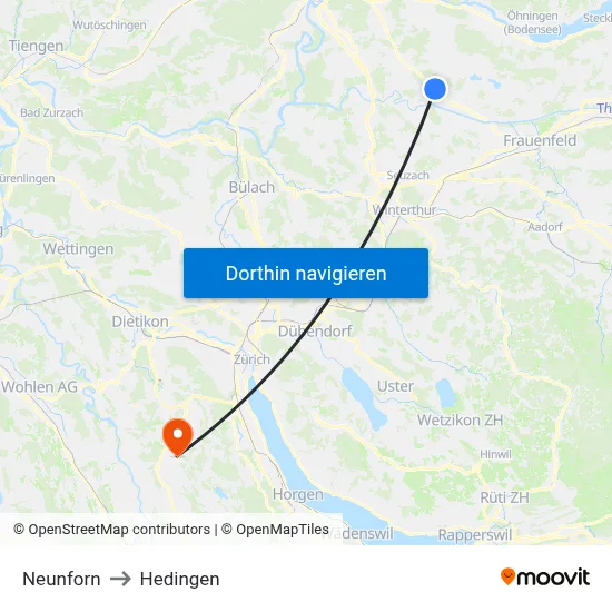 Neunforn to Hedingen map