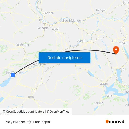 Biel/Bienne to Hedingen map