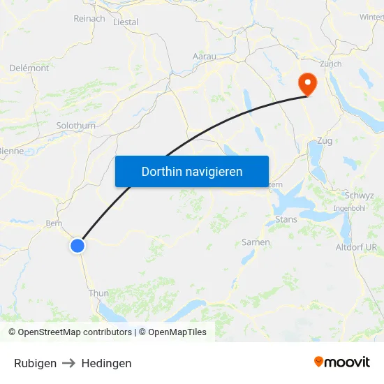 Rubigen to Hedingen map