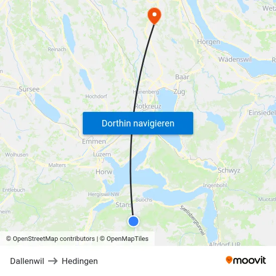 Dallenwil to Hedingen map