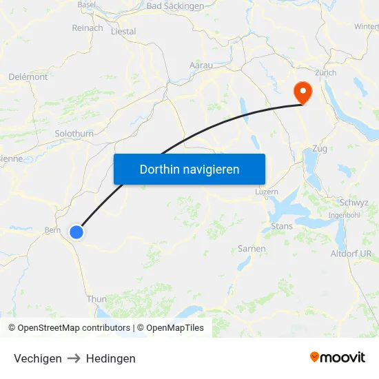 Vechigen to Hedingen map