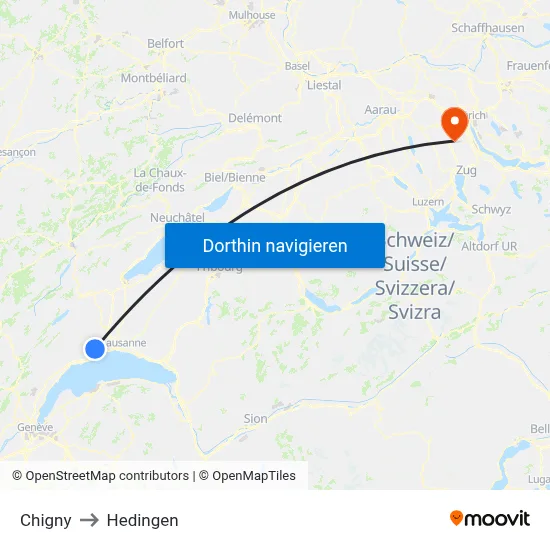 Chigny to Hedingen map