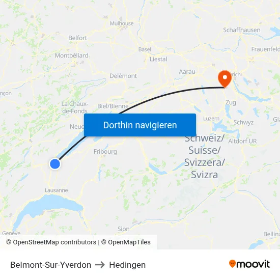 Belmont-Sur-Yverdon to Hedingen map