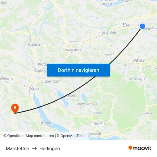 Märstetten to Hedingen map